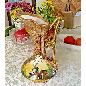 Hubert Bequet Quaregnon Belgium Hand‑Painted Gilded Ewer – Model 104